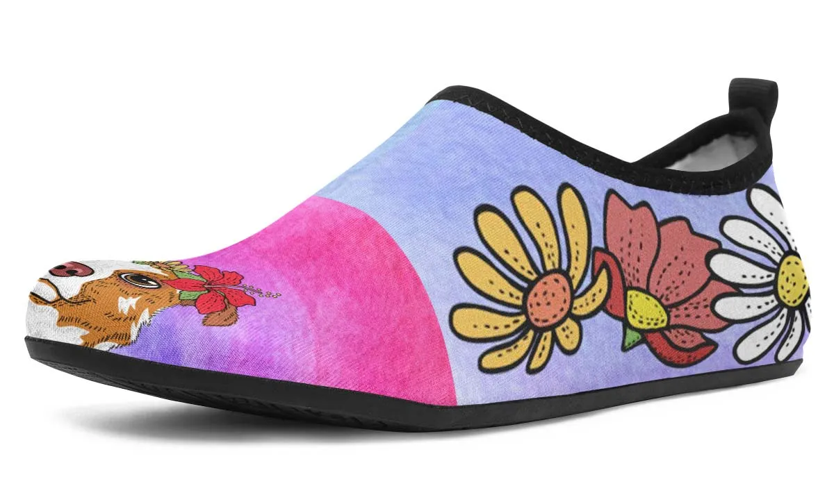 Fun Floral Australian Shepard Aqua Barefoot Shoes