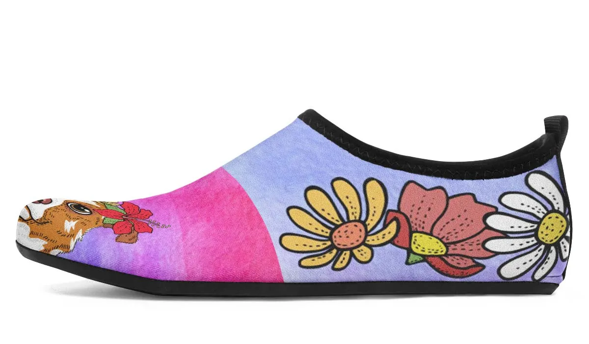 Fun Floral Australian Shepard Aqua Barefoot Shoes