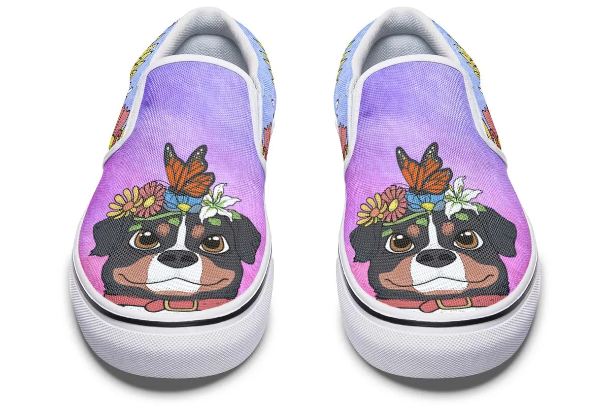 Fun Floral Bernese Mountain Slip-On Shoes
