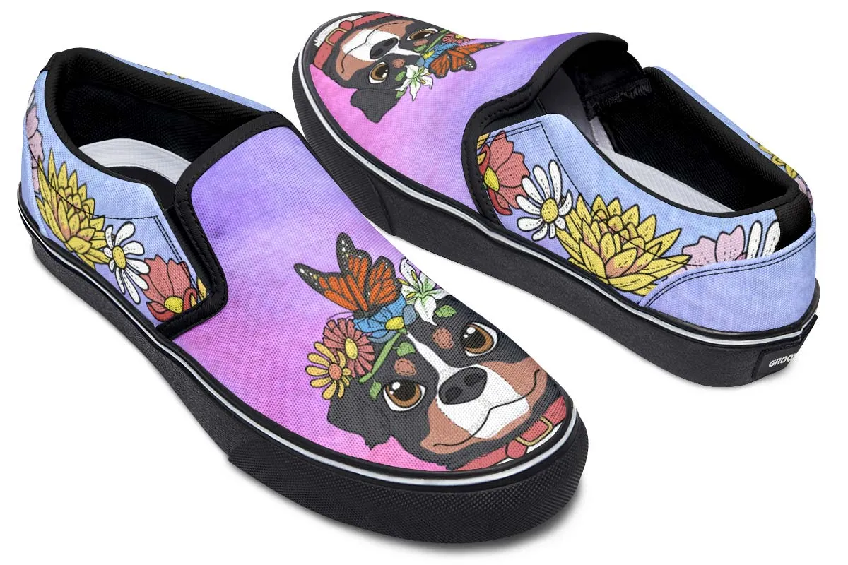 Fun Floral Bernese Mountain Slip-On Shoes