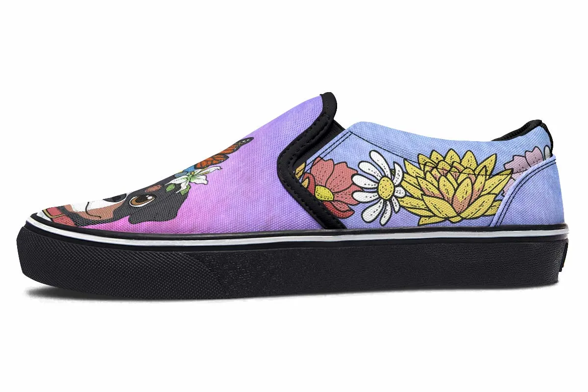 Fun Floral Bernese Mountain Slip-On Shoes