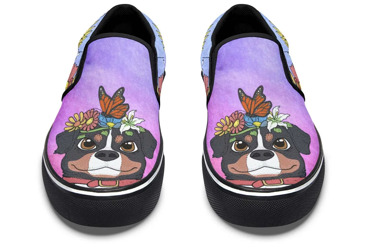 Fun Floral Bernese Mountain Slip-On Shoes