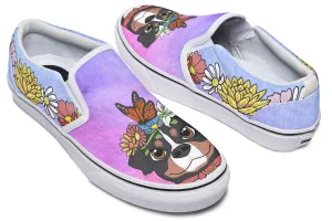 Fun Floral Bernese Mountain Slip-On Shoes