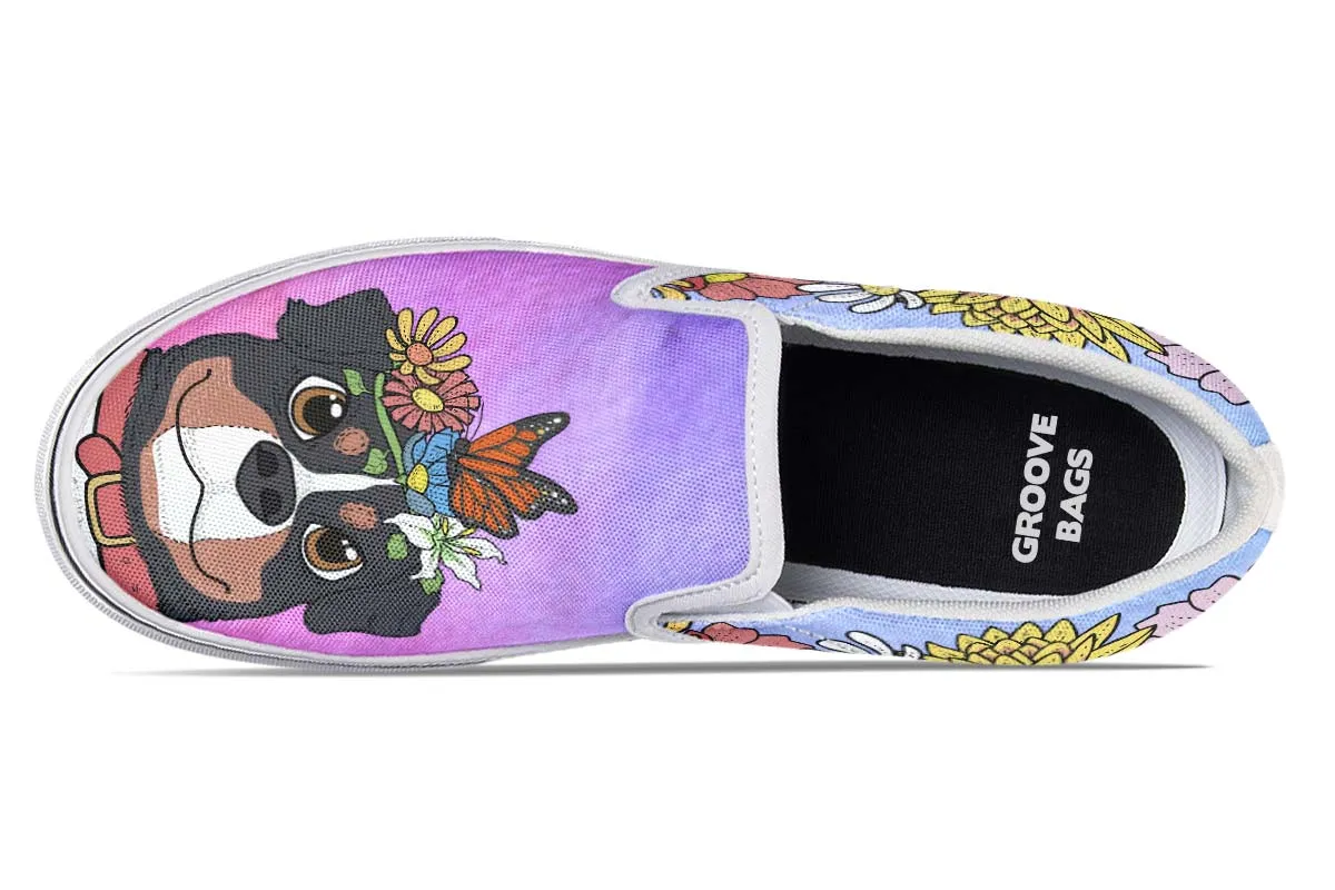 Fun Floral Bernese Mountain Slip-On Shoes