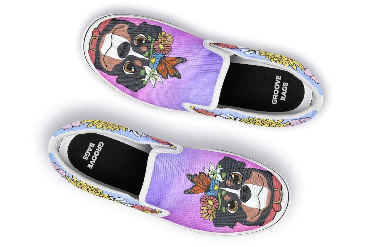 Fun Floral Bernese Mountain Slip-On Shoes