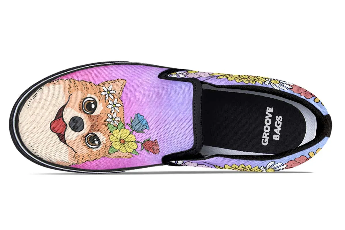Fun Floral Pomeranian Slip-On Shoes