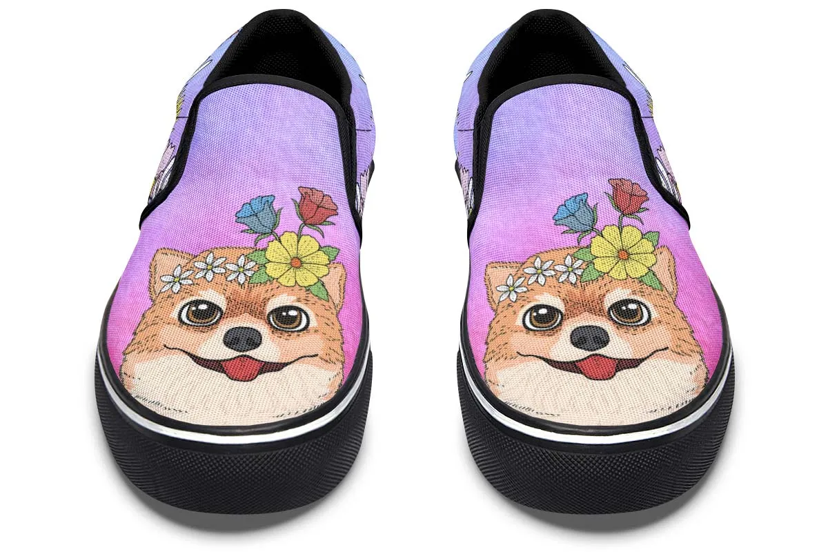 Fun Floral Pomeranian Slip-On Shoes