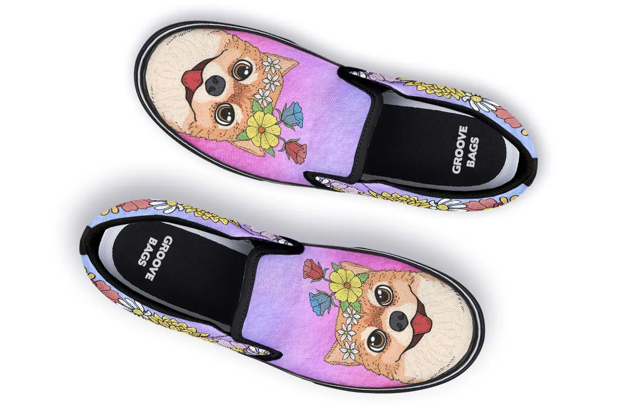Fun Floral Pomeranian Slip-On Shoes