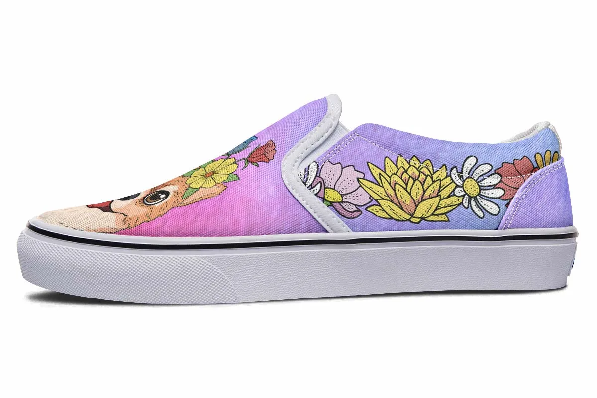 Fun Floral Pomeranian Slip-On Shoes