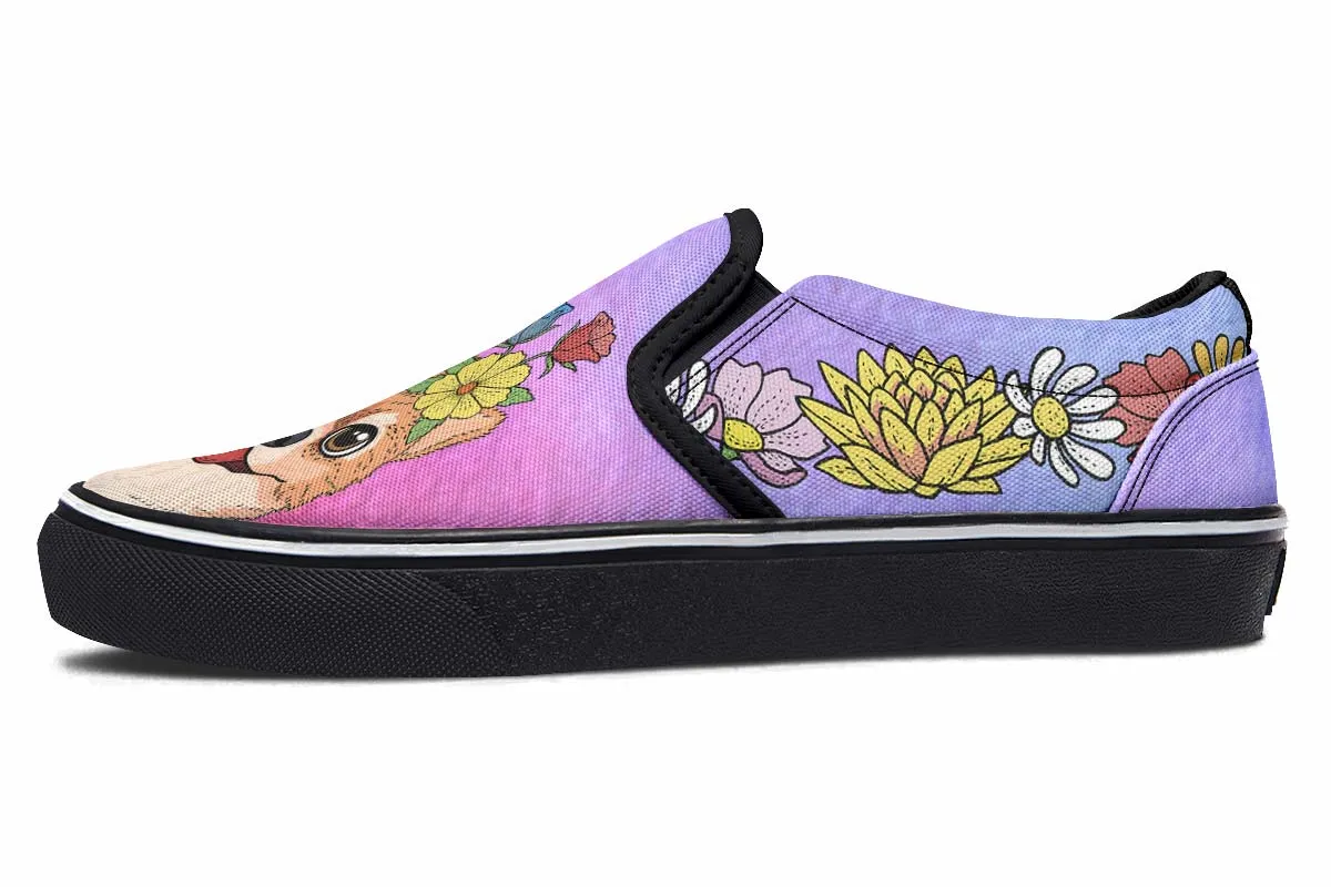 Fun Floral Pomeranian Slip-On Shoes