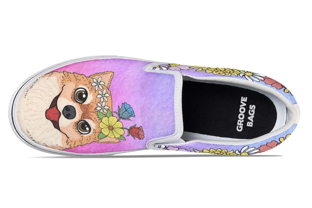Fun Floral Pomeranian Slip-On Shoes