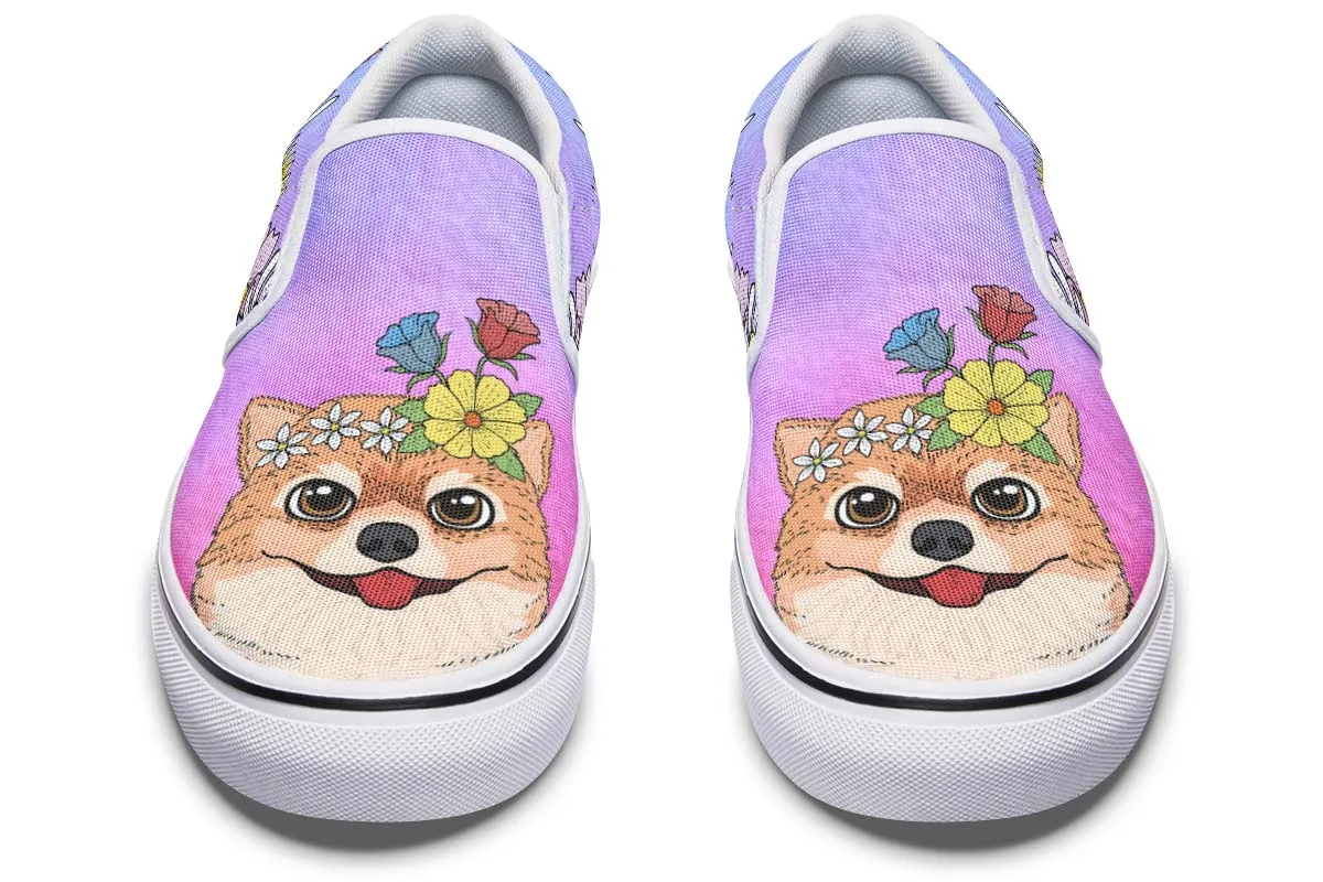 Fun Floral Pomeranian Slip-On Shoes