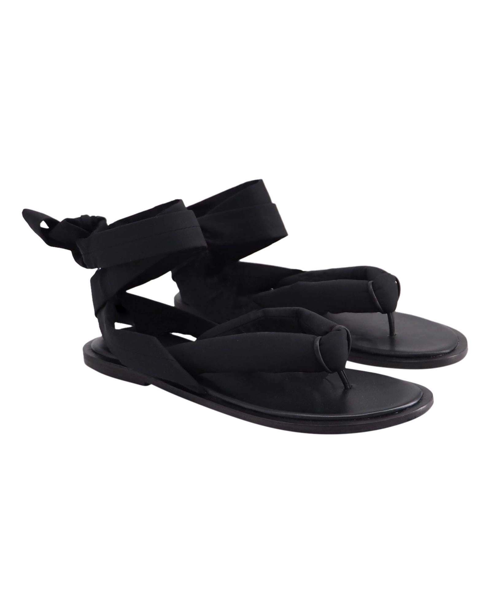 Ganni Puffy Wrap Sandals in Black Nylon