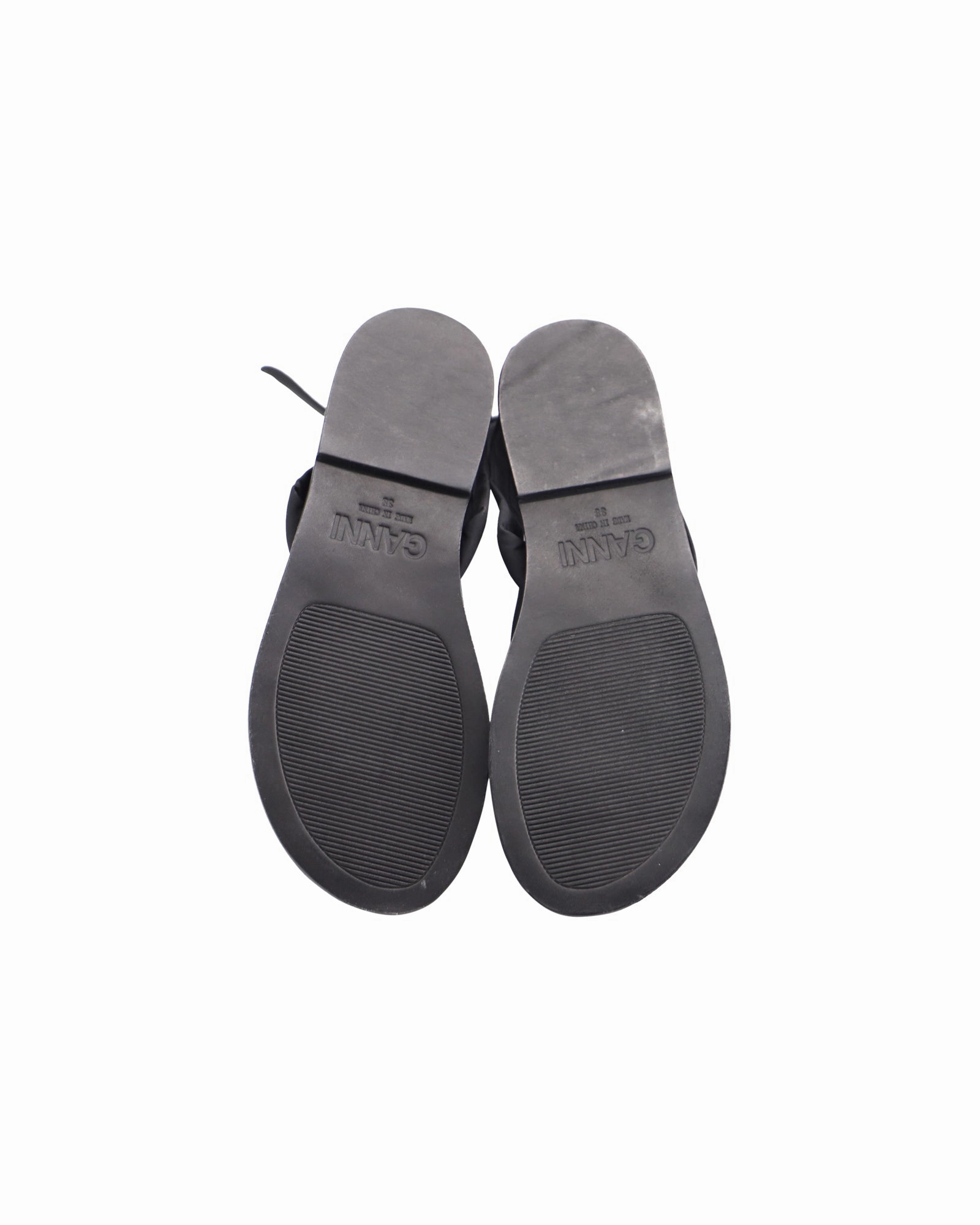 Ganni Puffy Wrap Sandals in Black Nylon