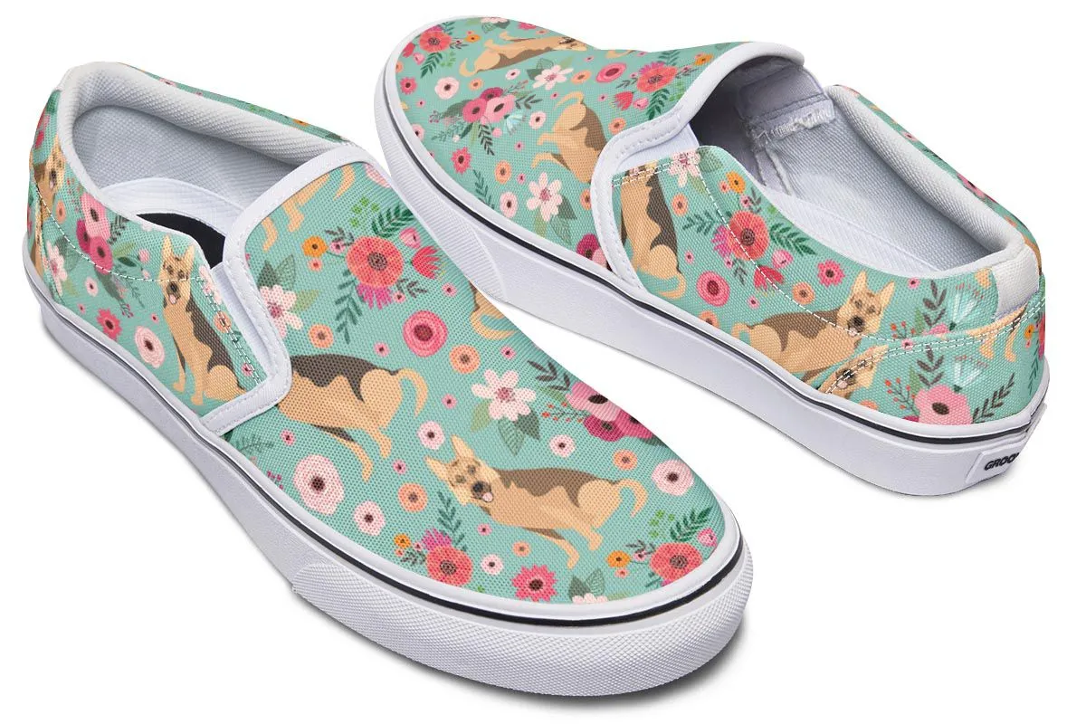 German Shepherd Flower Slip-On Shoes