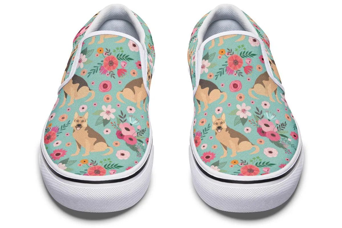 German Shepherd Flower Slip-On Shoes