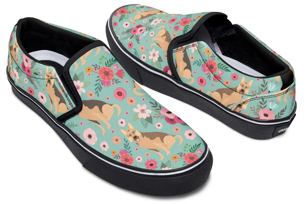 German Shepherd Flower Slip-On Shoes