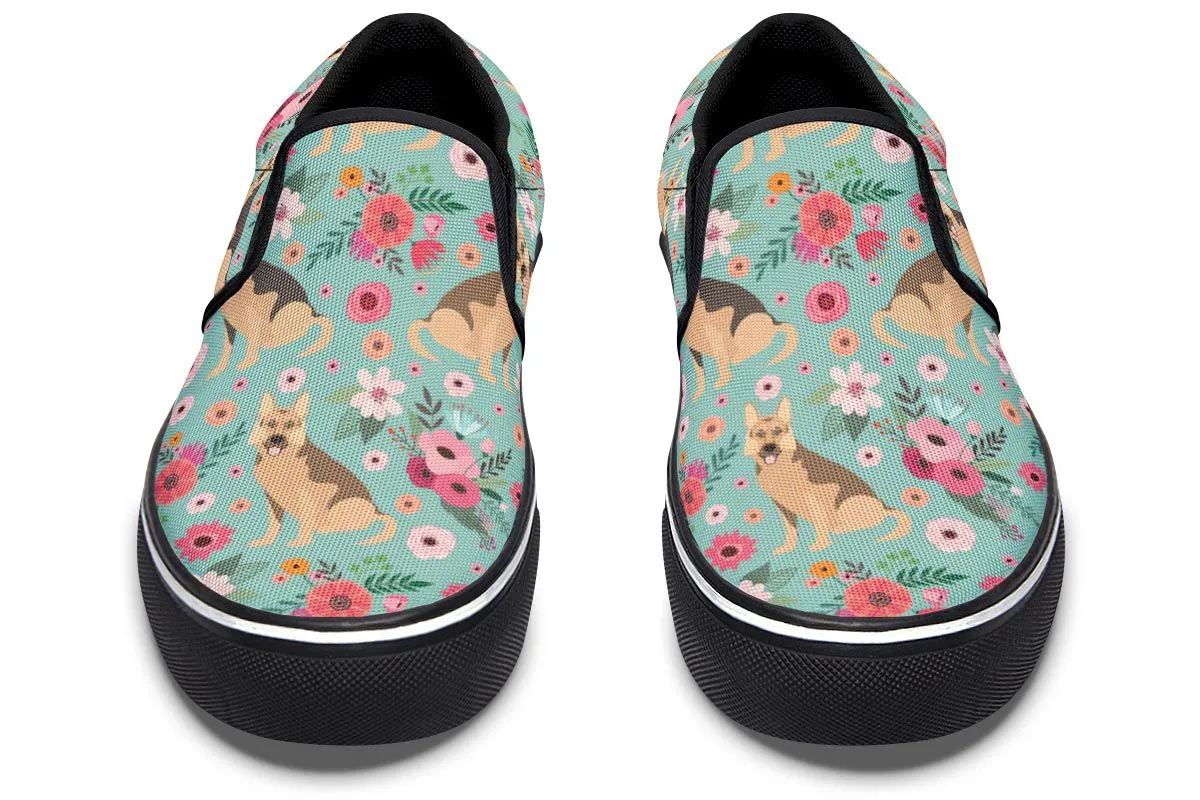German Shepherd Flower Slip-On Shoes