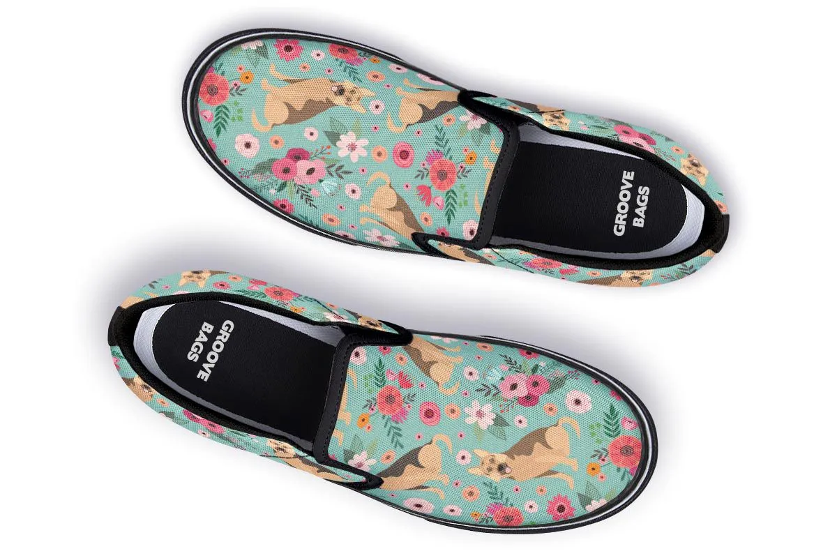 German Shepherd Flower Slip-On Shoes