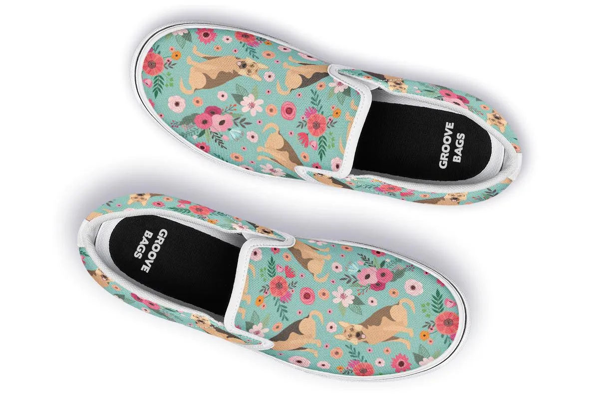 German Shepherd Flower Slip-On Shoes