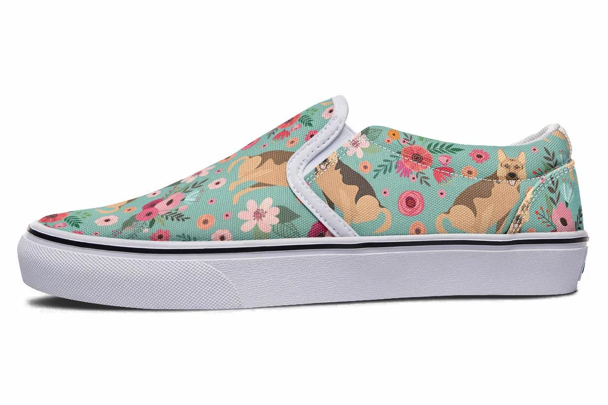 German Shepherd Flower Slip-On Shoes