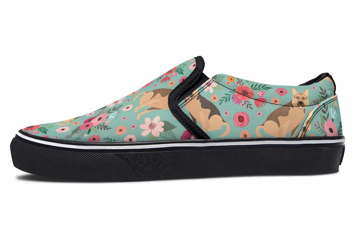 German Shepherd Flower Slip-On Shoes