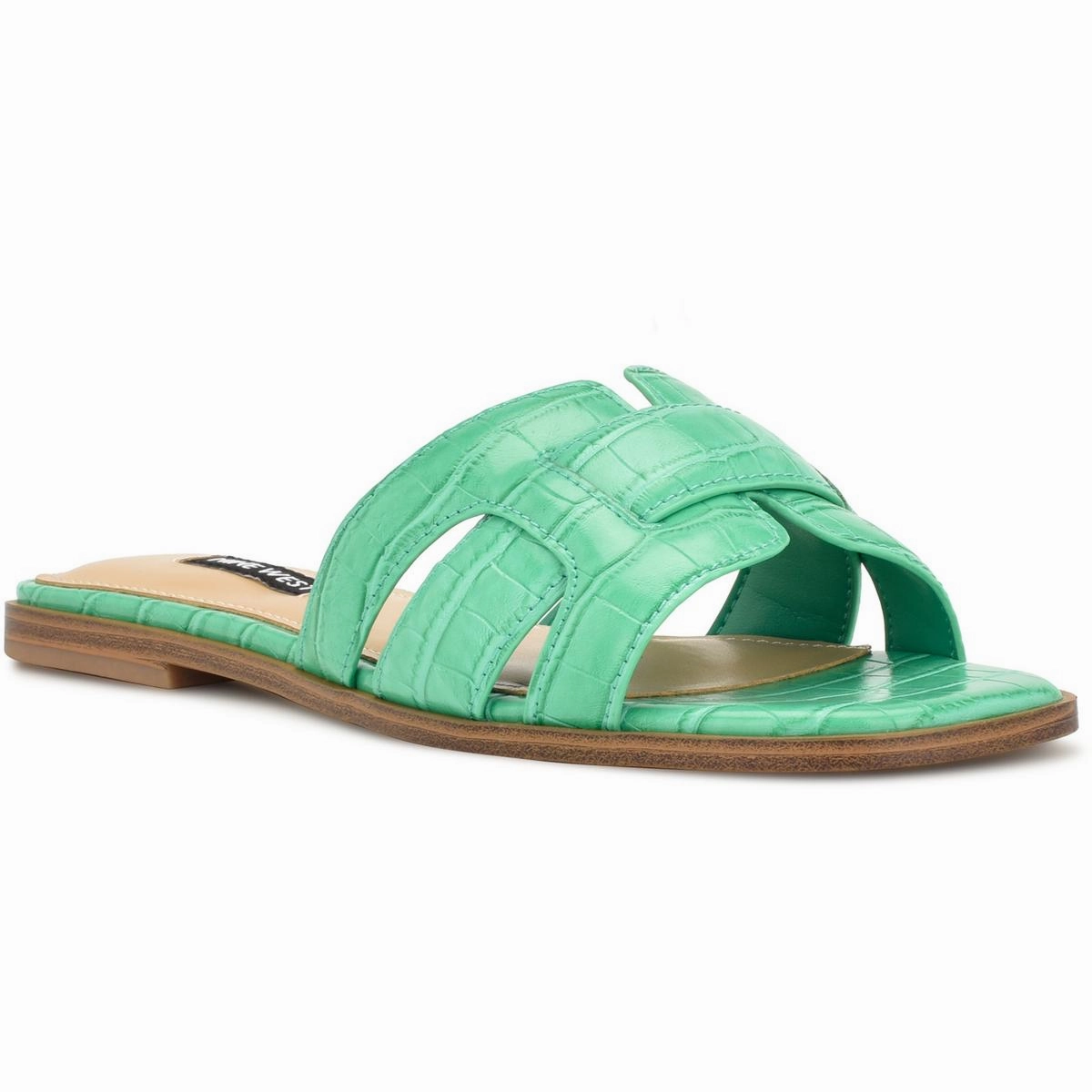 GERMANI3 Womens Cushioned Footbed Faux Leather Slide Sandals