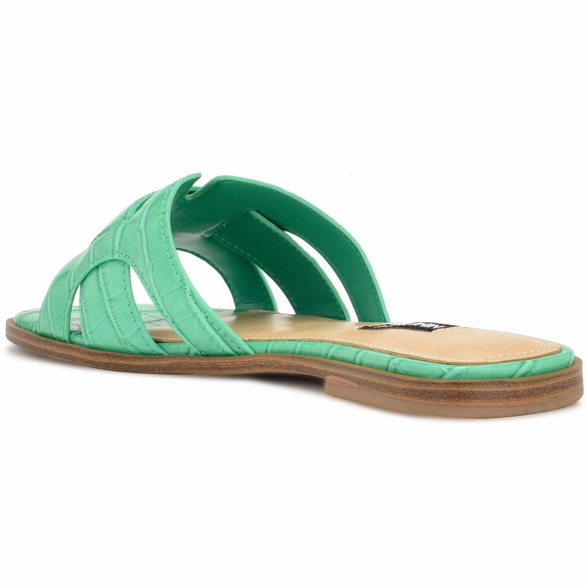 GERMANI3 Womens Cushioned Footbed Faux Leather Slide Sandals