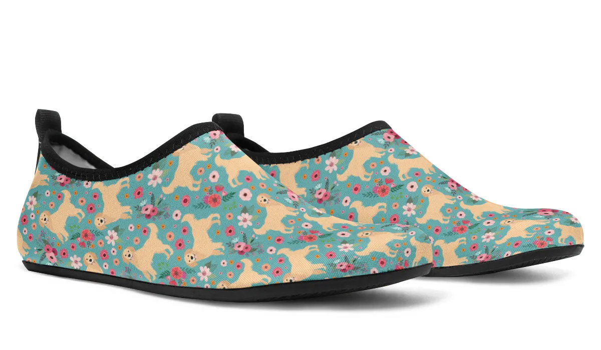 Golden Retriever Flower Aqua Barefoot Shoes
