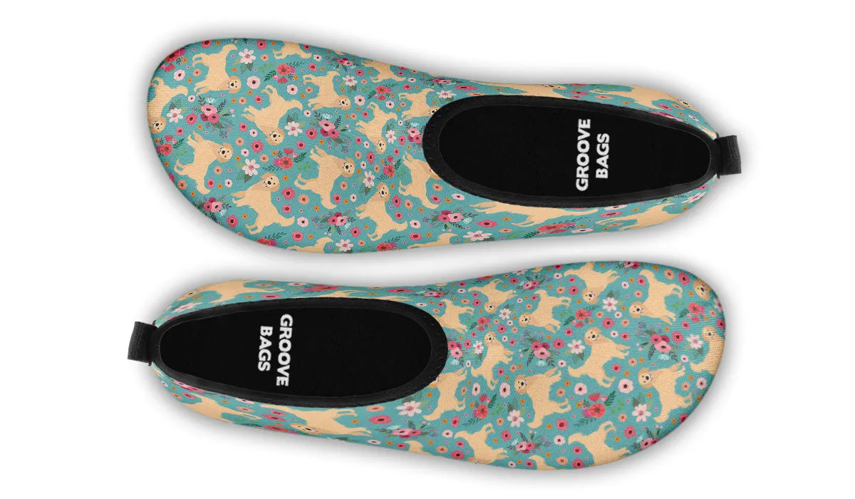 Golden Retriever Flower Aqua Barefoot Shoes