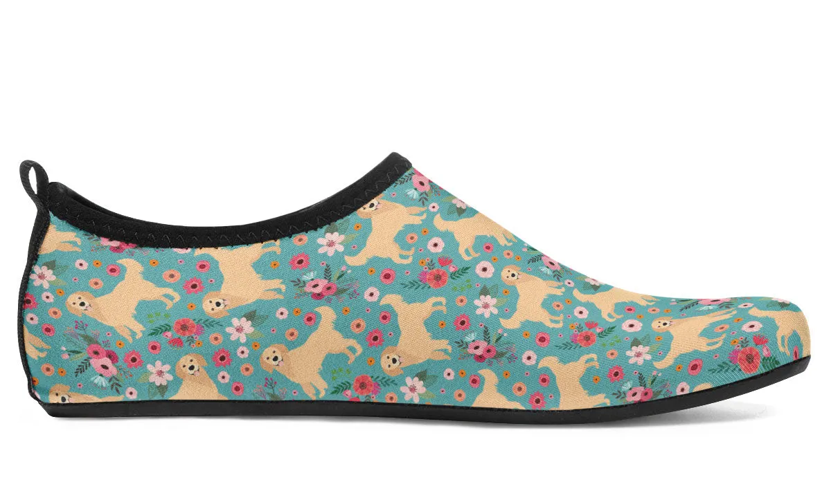 Golden Retriever Flower Aqua Barefoot Shoes