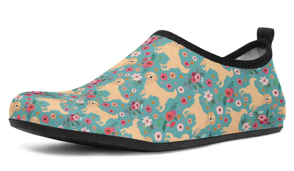 Golden Retriever Flower Aqua Barefoot Shoes