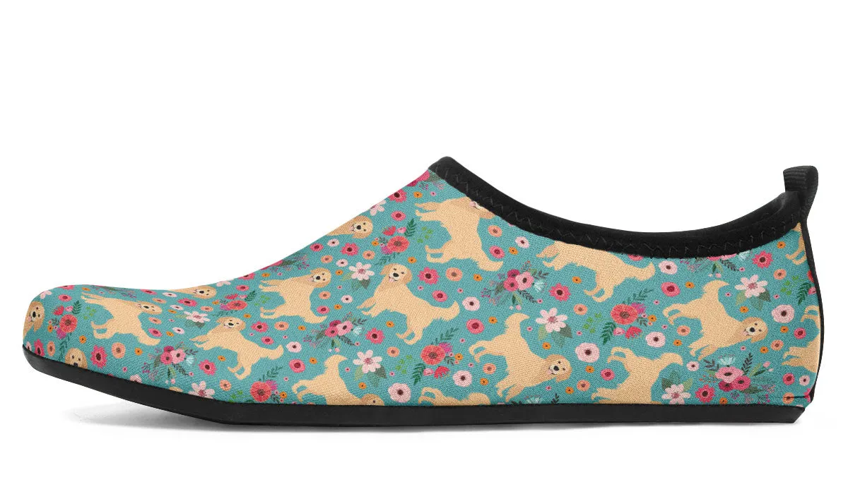 Golden Retriever Flower Aqua Barefoot Shoes