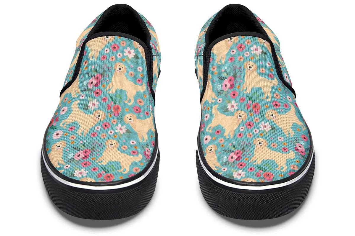 Golden Retriever Flower Slip-On Shoes