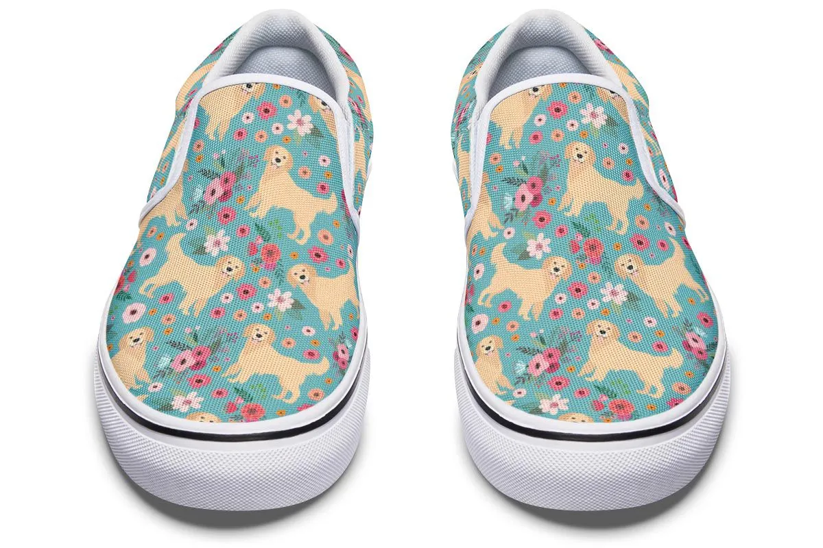 Golden Retriever Flower Slip-On Shoes