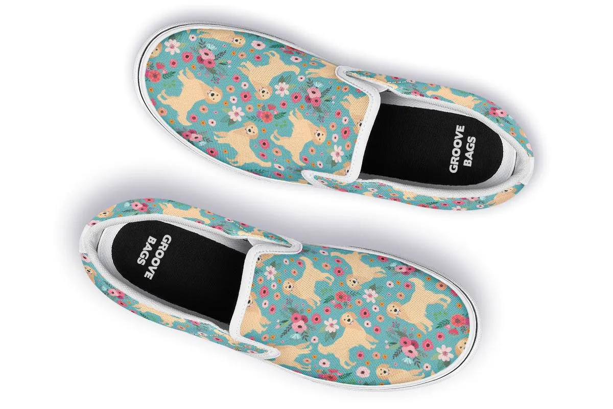 Golden Retriever Flower Slip-On Shoes