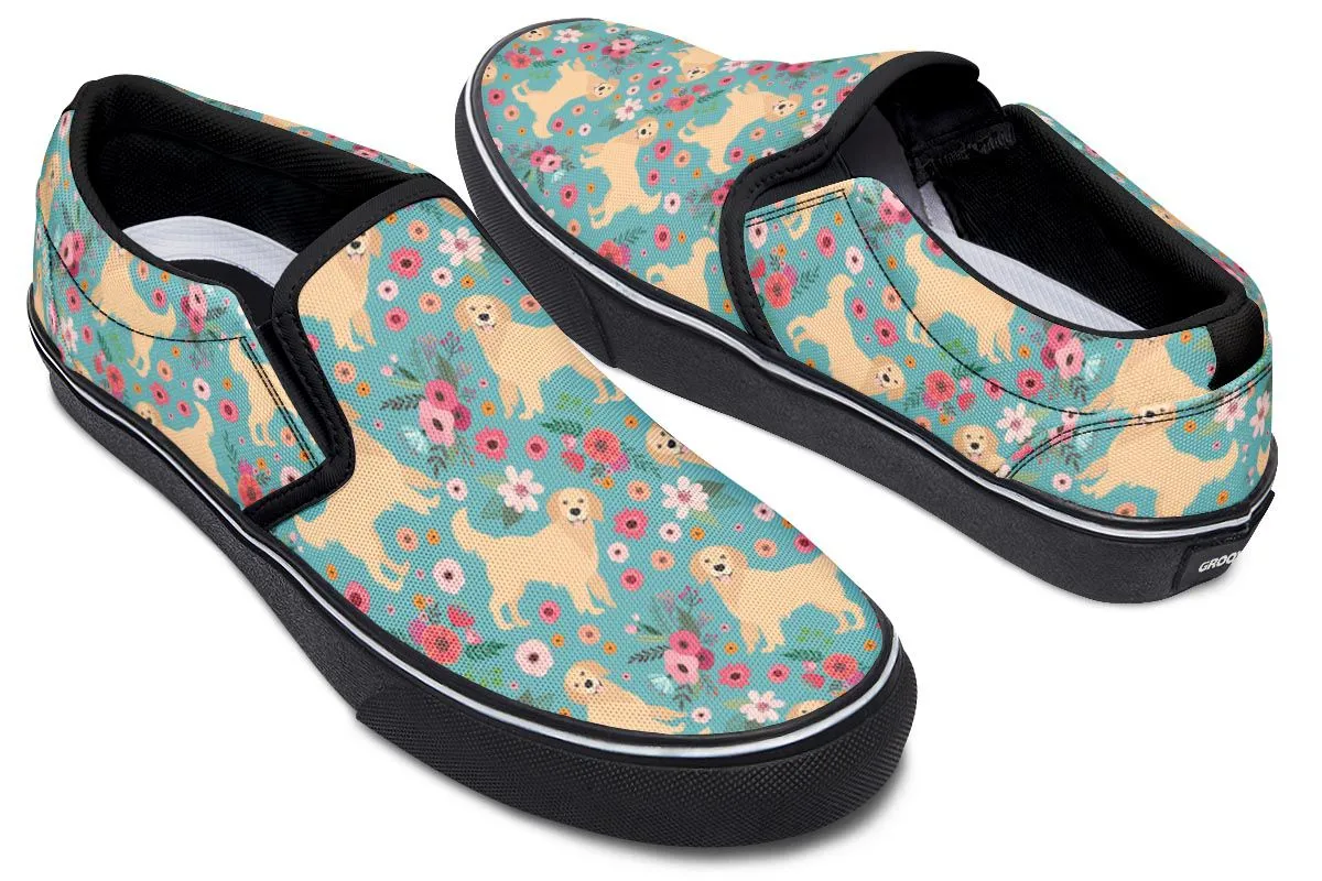Golden Retriever Flower Slip-On Shoes
