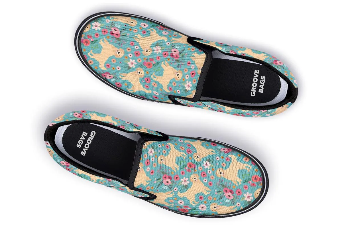 Golden Retriever Flower Slip-On Shoes