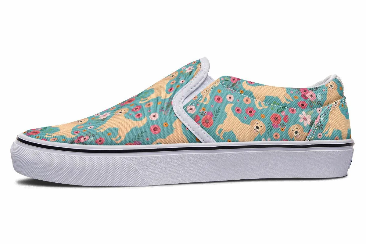 Golden Retriever Flower Slip-On Shoes