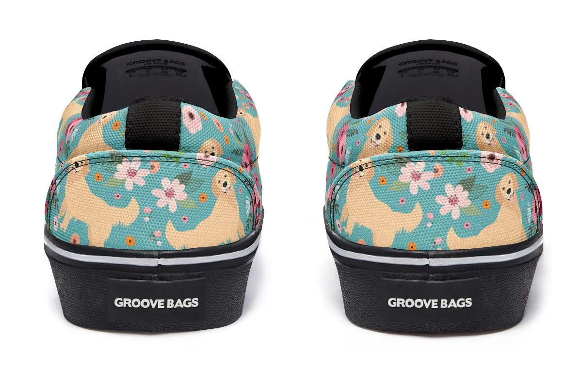 Golden Retriever Flower Slip-On Shoes