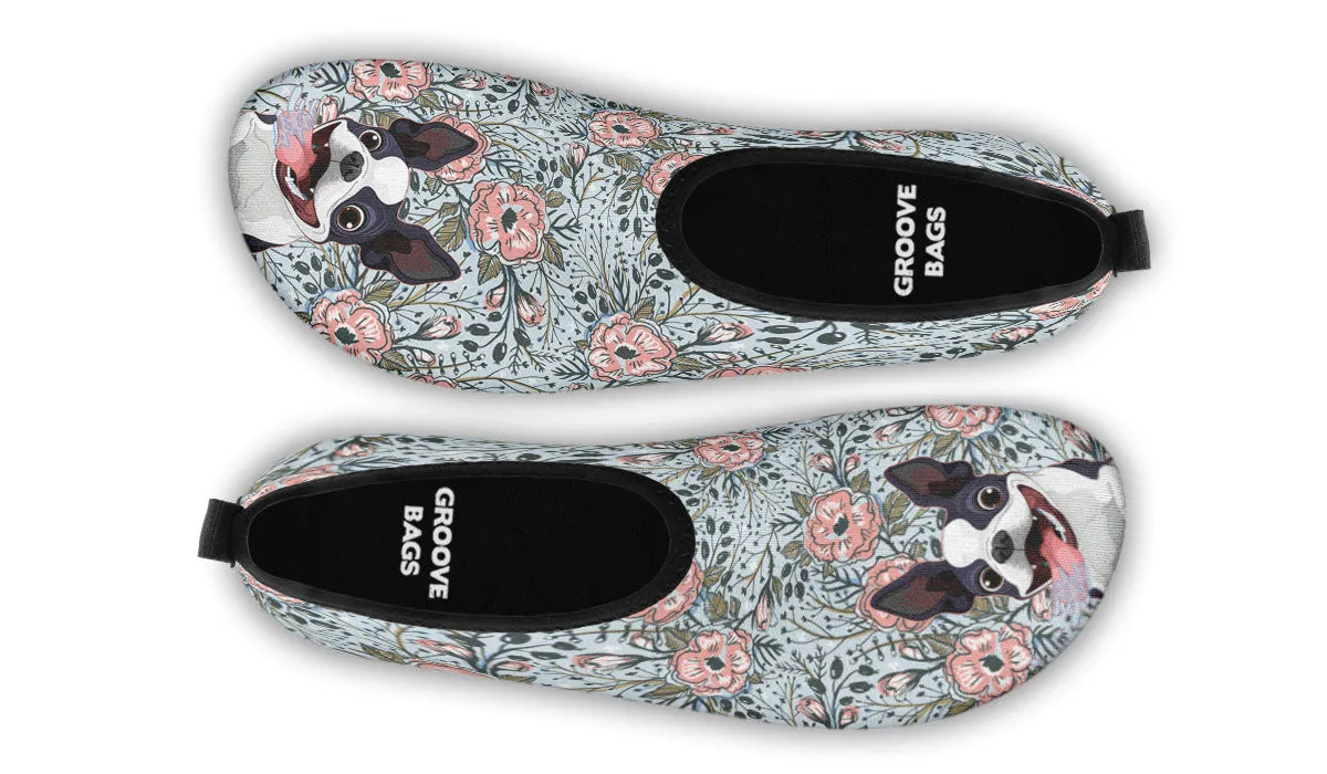 Goofy Boston Terrier Aqua Barefoot Shoes