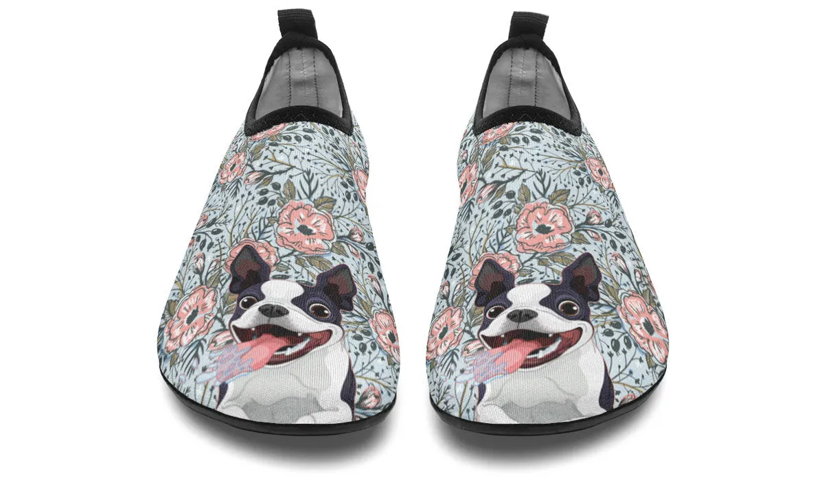 Goofy Boston Terrier Aqua Barefoot Shoes