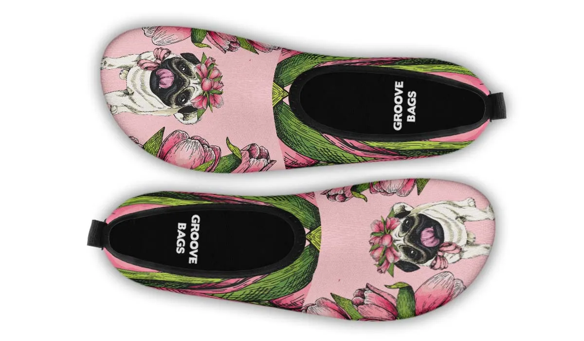 Goofy Floral Pug Aqua Barefoot Shoes