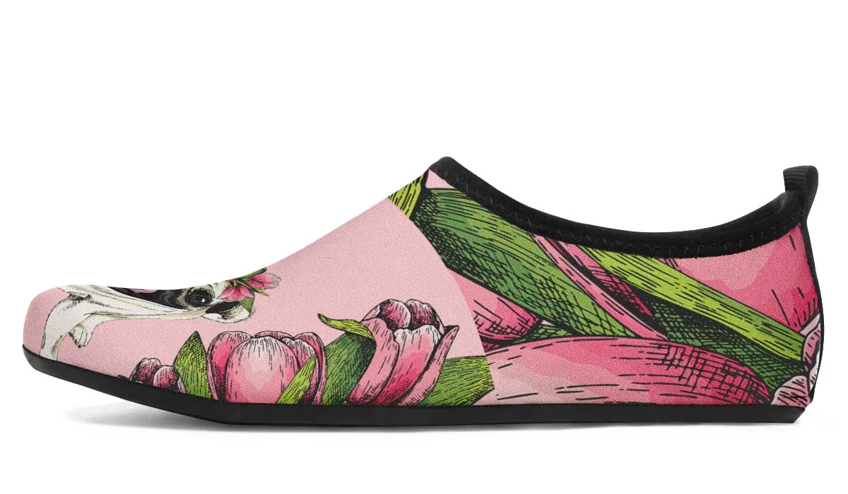 Goofy Floral Pug Aqua Barefoot Shoes