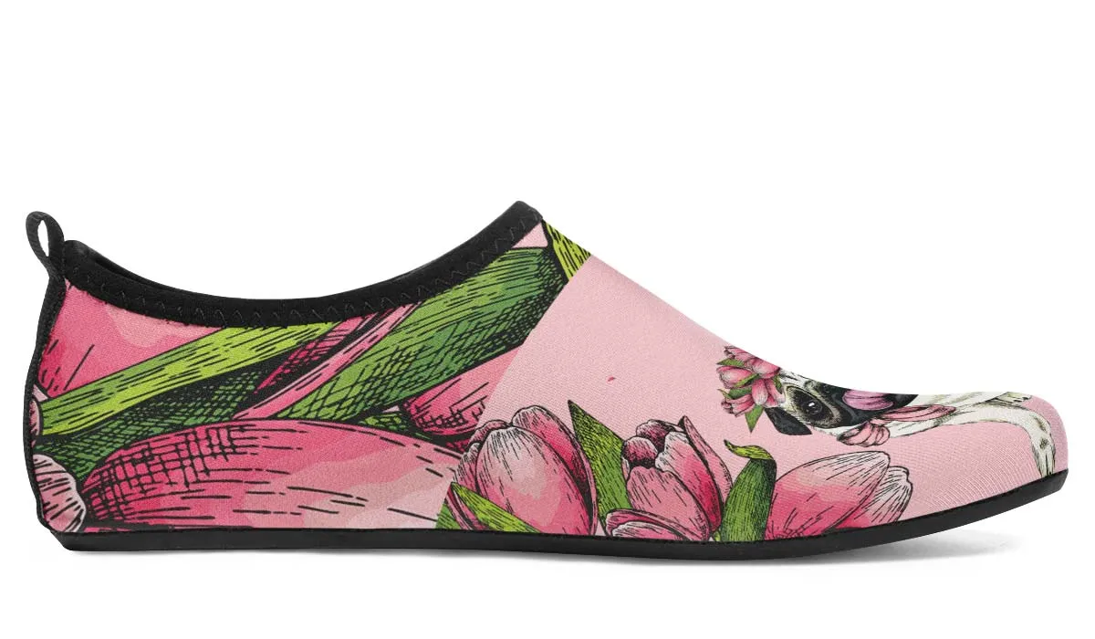 Goofy Floral Pug Aqua Barefoot Shoes