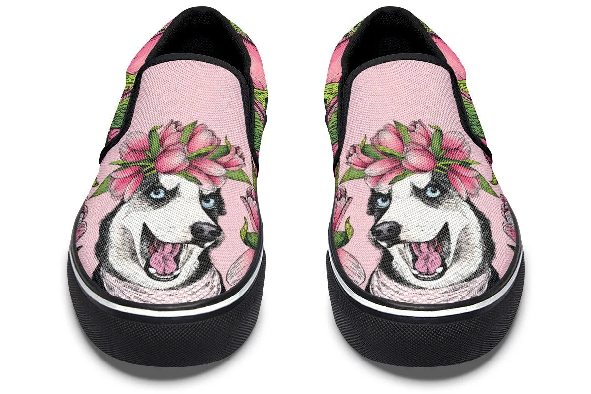 Goofy Siberian Husky Slip-On Shoes