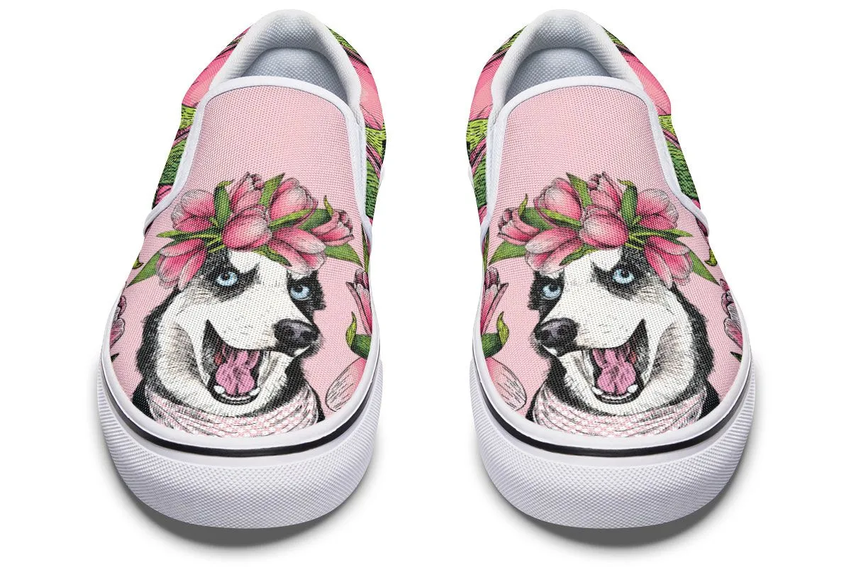 Goofy Siberian Husky Slip-On Shoes