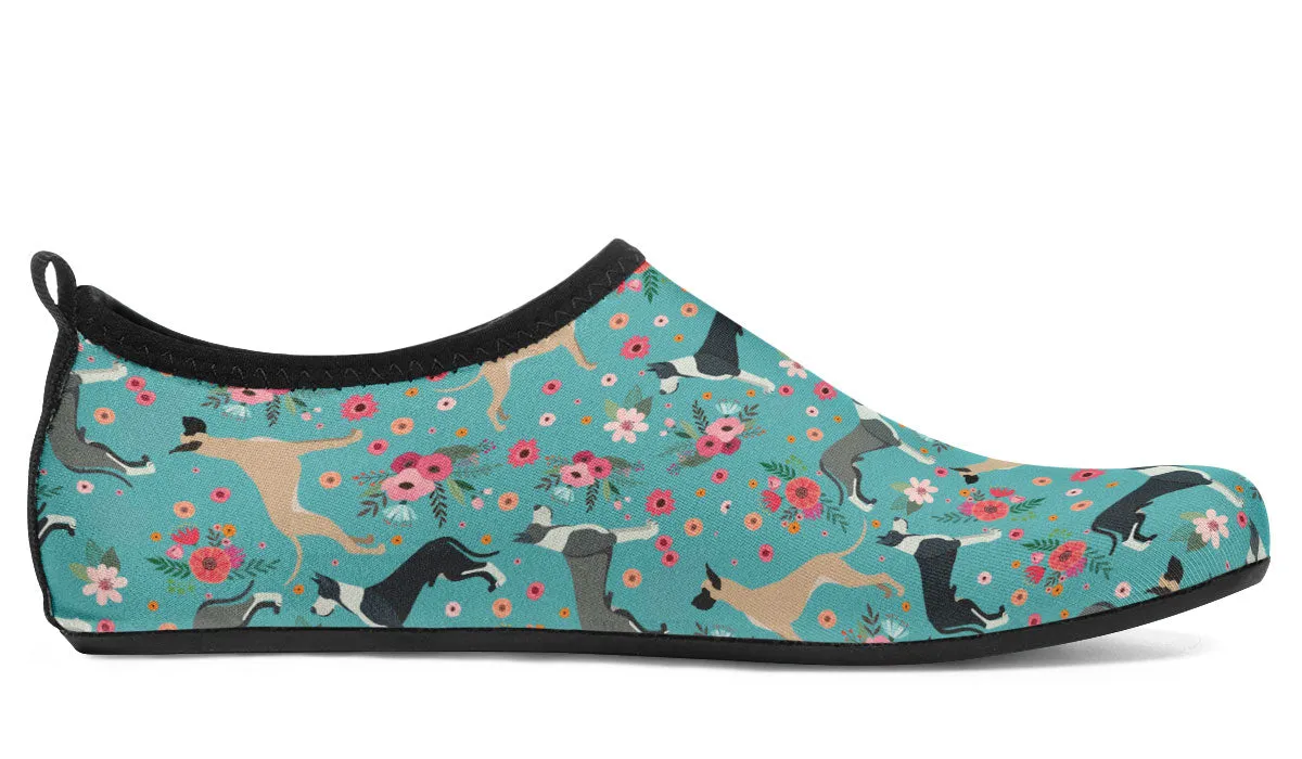 Great Dane Flower Aqua Barefoot Shoes