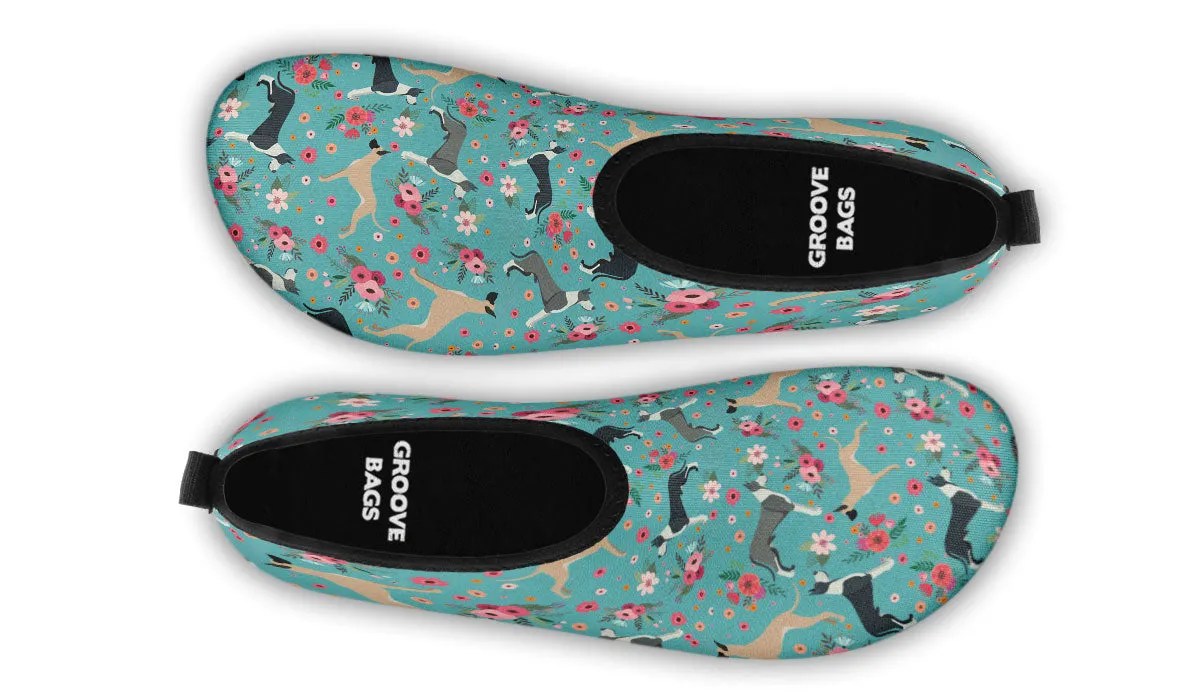 Great Dane Flower Aqua Barefoot Shoes