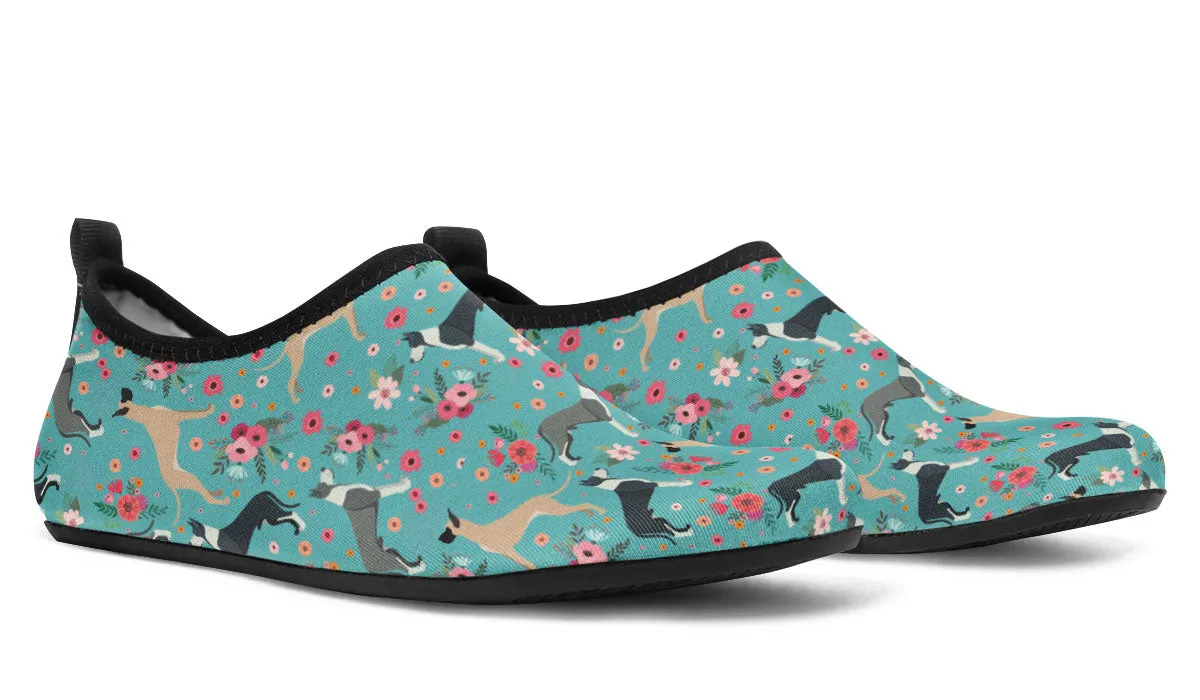 Great Dane Flower Aqua Barefoot Shoes